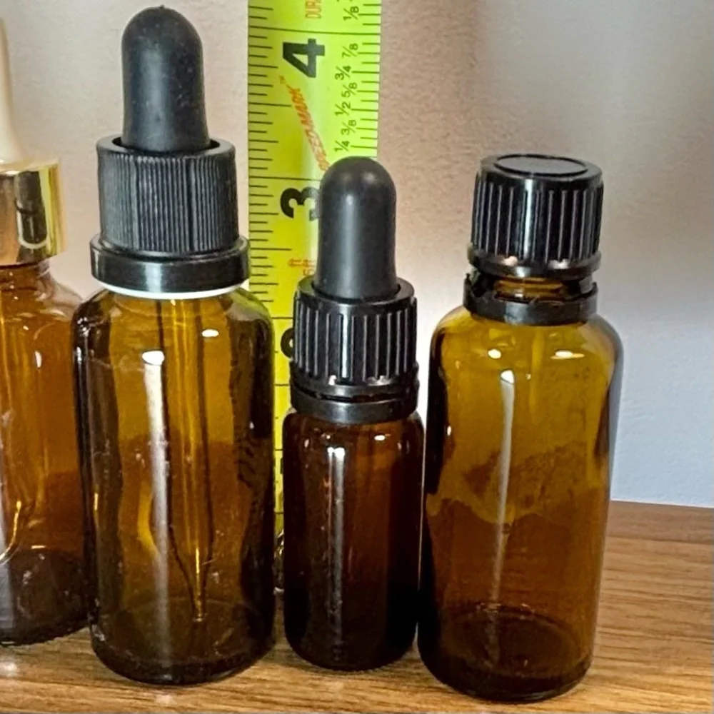 Set of 8 Empty Amber and Frosted Glass Dropper Bottles, [Various Sizes]